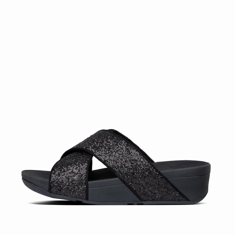 FitFlop Lulu Glitter Sparkly Schwarz/Weiß - FitFlop Pantoletten Damen Schweiz [PAMI-68410]